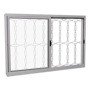 Imagem de Janela de Correr em Aço 100 x 150 x 12 cm 2 Folhas Grade Elo Branco Pr