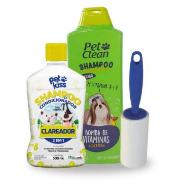 Imagem de Kit Rolo Tira Pelos Adesivo + Shampoo Pet Vitaminas 700ml + Shampoo Pe