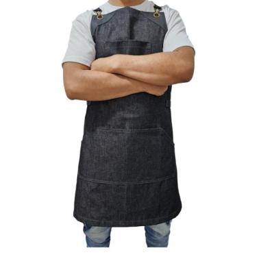Imagem de Avental Jeans Com Detalhes Em Couro Chef Bar Restaurante - JMS Avental