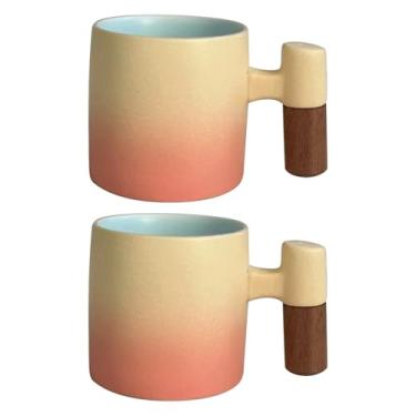 Imagem de Conjunto de 2 ou 4 xícaras de café expresso de cerâmica de 70,9 g, xícaras de café expresso com cabo de madeira, xícaras Demitasse para café ou chá (rosa 2, pequeno)