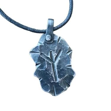 Imagem de Colar de ferro forjado Algiz Elhaz Yr Rune Viking Amuleto Rúnico nórdico Talismã Medieval/Viking/Nórdico/Celta Joias com pingente, Ferro, Sem Pedra Preciosa