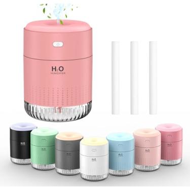Imagem de Mini umidificador colorido, umidificador recarregável por USB, 4 modos super silenciosos, umidificadores para quarto, adequado para viagem, escritório, família, rosa