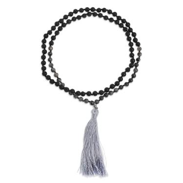 Imagem de BXDA Colares de pedra vulcânica e borla para mulheres, colar feito à mão com pingente de contas de porcelana vulcânica natural e pedra vulcânica., Pedra, Sem Pedra Preciosa