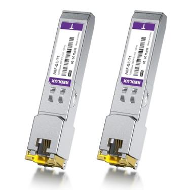 Imagem de REDLUX Transceptor 1G SFP RJ45, conector CAT.5e, até 100 m, módulo 1000Base-T compatível com Cisco GLC-T/SFP-GE-T, Meraki MA-SFP-1GB-TX, Ubiquiti UF-RJ45-1g, Mikrotik, Netgear, Broadcom, pacote com 2