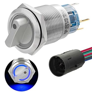 Imagem de ZJWZJH Interruptor Rotativo Certificado Pela Ul 19 Mm 2 Posições com Luz Led Azul Liga/Desliga Seletor de Seleção de Travamento de Aço Inoxidável 12~24 Vdc À Prova D'Água 1No 1Nc(19 Mm 2 Posições, A