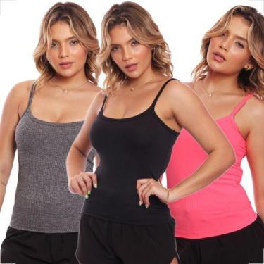 Imagem de Kit 3 Blusinha Alcinha Regata Fitness Canelada Básica - MC Digital, M,