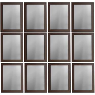 Imagem de Kit 12 Espelhos Decorativo 18x24 Com Moldura de Madeira Preta Branca Dourada ou Tabaco para Quarto Sala Banheiro Salão de Beleza Manicure Hall de Entrada (Marrom)