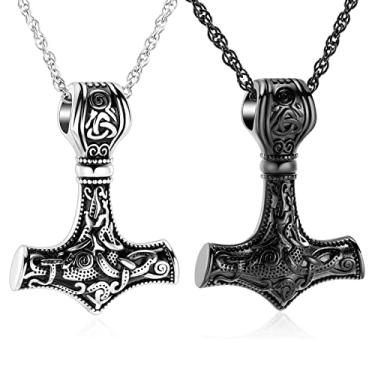 Imagem de shajwo Mjolnir Colar de urna de martelo Thors para cinzas para homens celta nórdico viking joia de cremação para mulheres lembrança memorial cinzas pingente, Metal, aço inoxidável