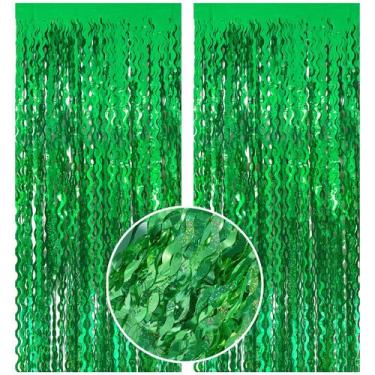 Imagem de Cortina de Fundo com Franjas BOMSI - Lamê Verde para Festas