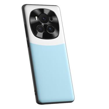 Imagem de POYUFRG Capa ultrafina para Honor Magic 6 Pro/6, capa de câmera moderna com bloqueio de cor de metal em couro vegano à prova de choque, azul, 6 Pro