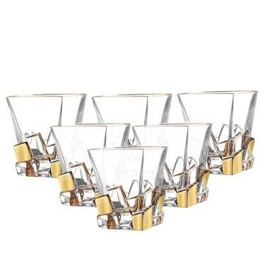 Imagem de Barski - Vidro de qualidade europeia - Cristal - Conjunto de 6 - Formato quadrado - Copos duplos à moda antiga - DOF - 340 ml - com design de cubos de gelo dourados - Os óculos são feitos na Europa