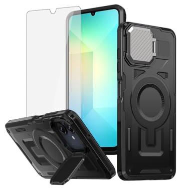 Imagem de Asuwish Capa de telefone para Samsung Galaxy A06 com capa para câmera, protetor de tela de vidro temperado, fino, magnético, resistente, suporte resistente, protetor de célula híbrida, Ao6 A 06,