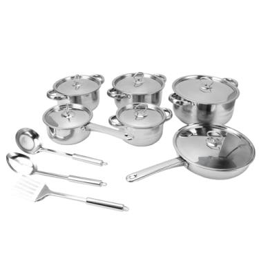 Imagem de 9pcs Potes de Aço Inoxidável e Conjuntos de Panelas, Utensílios de Cozinha Com Tampas Incluem Panela de Sopa de Aço Inoxidável, Pan de Refogue, Pântano e Espátula, Lavadora de