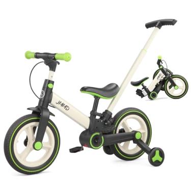 Imagem de JMMD Bicicleta infantil com alça de pressão para crianças de 18 a 60 meses, bicicleta dobrável 6 em 1 com rodas de treinamento, pedais, freios, suporte, presente e brinquedos para meninos e meninas,
