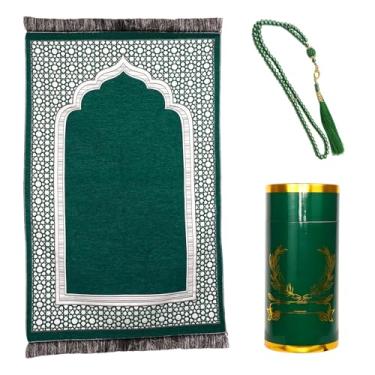 Imagem de zhxinashu Tapete de oração muçulmano tapete turco com contas e caixa cilíndrica para viagem Eid Ramadã (B)