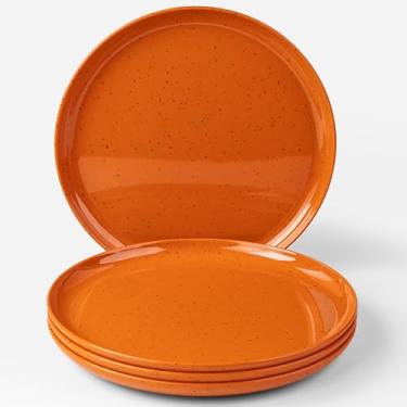 Imagem de ONEderful Conjunto de pratos de jantar de 4 peças de 27,4 cm, adequado para pratos redondos grandes, pode ser lavado na lava-louças, conjunto de louça de melamina de grau alimentício adequado para uso