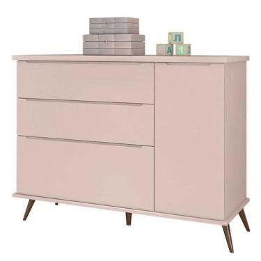 Imagem de Cômoda Infantil Retrô Melinda 1 Porta E 3 Gavetas Rosê - Phoenix Baby Rosê