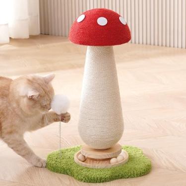 Imagem de Árvore de gato cogumelo arranhador, 53 cm A torre arranhadora para gatos fofos com toca-discos de madeira maciça durável, arranhador de sisal de cogumelo com erva de gato para gatos adultos em