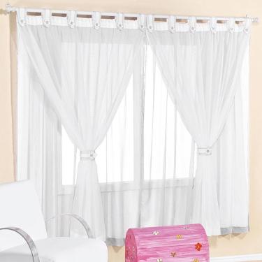 Imagem de Cortina Infantil Juvenil Para Varão Tecido Voal 2,00 X 1,70 Metros Alt - Branca