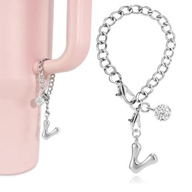 Imagem de LUHOHI Berloques com letras de bolhas prateadas para acessórios Stanley Cup - Pingente bonito com inicial estética de designer para garrafa de água, copos de água, alça de hidrojarra, pulseiras de
