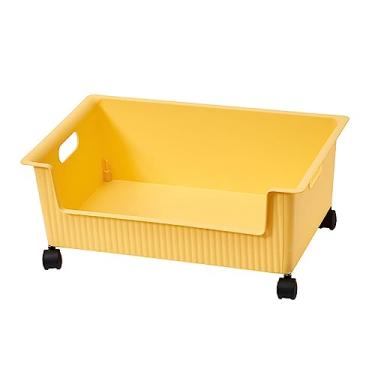 Imagem de Acouto Caixa de Armazenamento de Livros de Plástico de Grande Acidade Com Design de Polia - Fácil de Mover e Ideal para a Sala de Aula e Organização Doméstica (Amarelo)