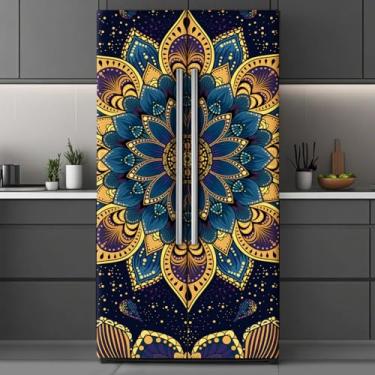 Imagem de GOMAKERER 2 peças de envoltórios removíveis de geladeira com estampa de mandela roxa, autoadesivo, para porta de geladeira, mural de vinil, freezers, para decoração de bar, 40 x 192 cm