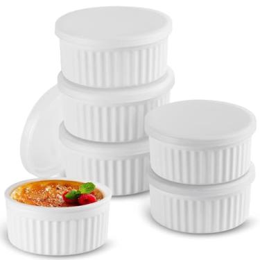 Imagem de Koluti Pacote com 6 ramequins antiaderentes de silicone de 118 ml com tampas, tigelas pequenas para forno, creme brulee, pudim de sorvete, pudim de sobremesa, sem BPA, microondas, freezer e