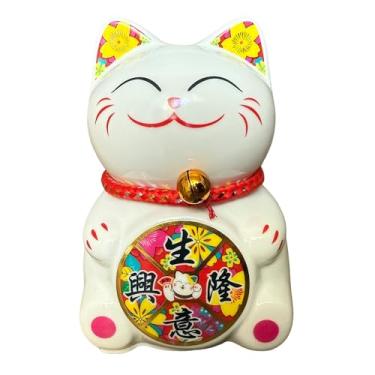 Imagem de Cofrinho pequeno para gatos da sorte – cofrinho de cerâmica Feng Shui Maneki Neko para boa sorte e prosperidade, ornamento Feng Shui Dinheiro Fortuna gato presente decorações para casa, escritório