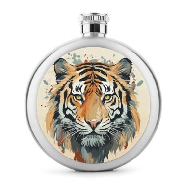 Imagem de Cantil de aço inoxidável, ano do tigre, impressão de rosto de tigre, frasco, clássico, cantil, cantil, viagem, portátil, cantil de metal