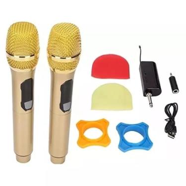 Imagem de Microfone Sem Fio Duplo Profissional M87 UHF - Ideal para Karaokê, Palestras e Shows, Até 50m de Alcance - Dourado
