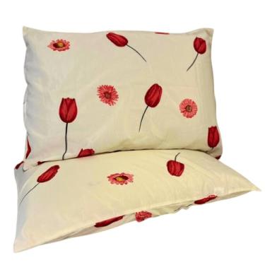 Imagem de Par de Fronhas em Percal 200 Fios, 50 x 70 cm, Estampada e Lisa, 80% Algodão (Tulipa Vermelho)