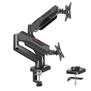 Imagem de Redragon GMK915 Suporte de montagem para monitor duplo - Braços ajustáveis de mola a gás com VESA 75/100 mm, compatibilidade de tela de 13-32 polegadas, braçadeira C e base de ilhós, gerenciamento de