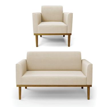 Imagem de Sofá Namoradeira Com Poltrona Base De Madeira Fixa Castanho Marisa Suede D03 - D?rossi Cor Bege