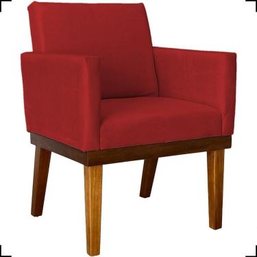 Imagem de Poltrona Decorativa Para Sala Recepção Consultório Escritório Base Em Madeira Divine Suede