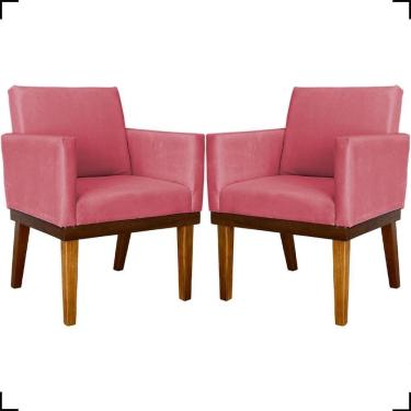 Imagem de Kit 2 Poltronas Decorativa Para Sala Recepção Consultório Escritório Base Em Madeira Divine Suede