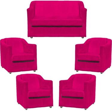 Imagem de Kit Namoradeira Decorativa + 4 Poltronas Para Sala Manicure Recepção Consultório Mila Suede