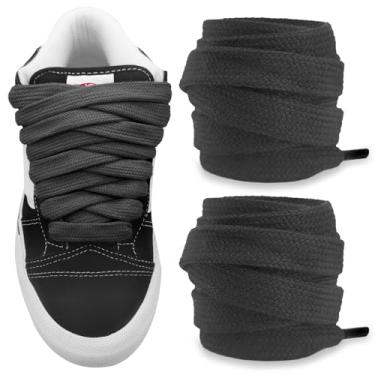 Imagem de NDTEZUGT Cadarços Fat para Vans Knu Skool Classic Skate Shoes, 5/20.3 cm (15 mm) Largo Algodão Grosso Grande Atacadores de Substituição, Preto, 54"/140cm