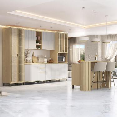 Imagem de Armário De Cozinha 8 Peças Cp02 Com Ilha Pierre Carvalho/cinza L01 - Mpozenato