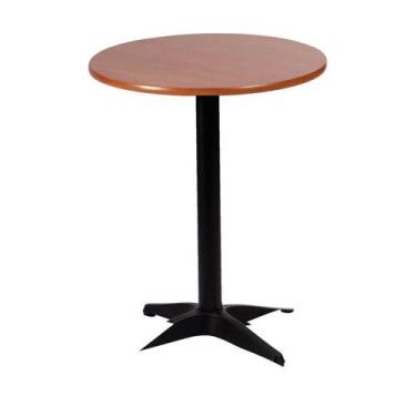 Imagem de Mesa Redonda Piazza Tampo em Madeira Base de Alumínio Preto 60 cm Tram