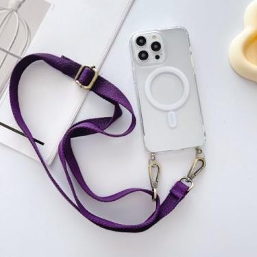Imagem de Capa com alça magnética para Xiaomi 14T 14T 13T, Redmi Note 13 Pro, POCO X6 M6 Pro, à prova de choque, com cordão transversal, transparente, roxa, para Mi 15