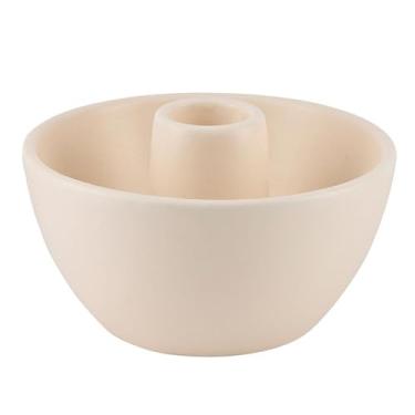 Imagem de 47th & Main Castiçais cônicos para castiçais, suporte de vela decorativo moderno de cerâmica para mesa de jantar, peça central, 10 cm de diâmetro x 5,7 cm de altura, marfim