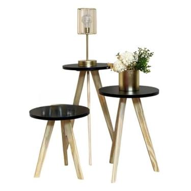 Imagem de Kit 3 Mesas Laterais, de Centro, Mesa de Cabeceira, Mesa Pé Palito - Madeira Maciça- Moderna(PRETA 3 MESAS)