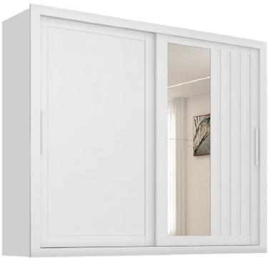 Imagem de Guarda Roupas Casal Ripado com Espelho 2 Portas de Correr 4 Gavetas Trianon Branco Zanzini