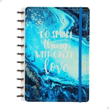 Imagem de Caderno 11 Discos Grande A4 Inteligente 29,5x21cm 80 folhas Lisas e pautadas Com elástico Removível Mármore Capa Dura Premium (Azul)