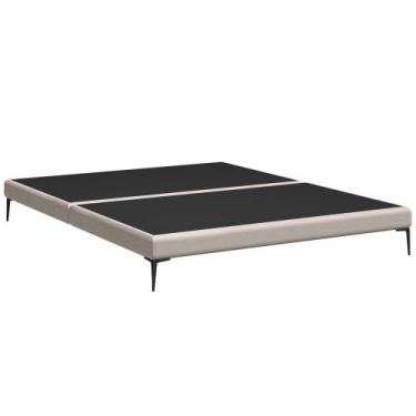 Imagem de Cama Queen Base Box 158cm Pés Ferro Susano Sintético Bege Z04 - Mpozen