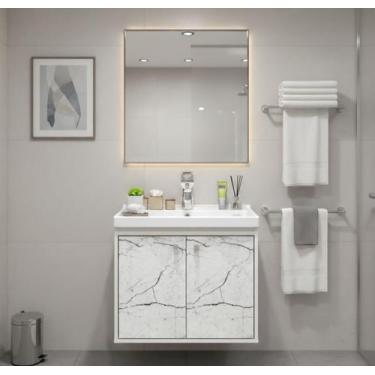 Imagem de Armário Para Banheiro 50Cm Mdf Com Cuba - Bergamo Branco - Riverzza