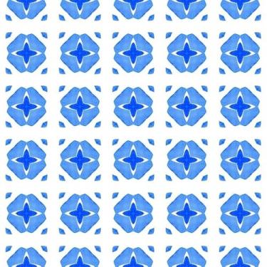 Imagem de Quadro Decorativo com Estampa Watercolor Ikat Repeating Tile Border Blue Radiant 50 x 50 Papel 1 unidade