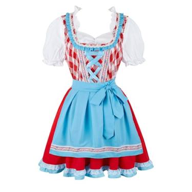 Imagem de Zhitunemi Oktoberfest Trajes femininos: Vestidos Dirndl Alemães Mulheres Festa Festival de Cerveja Bávara Celebrações Wurstfest, 3 peças quadriculadas vermelhas, G