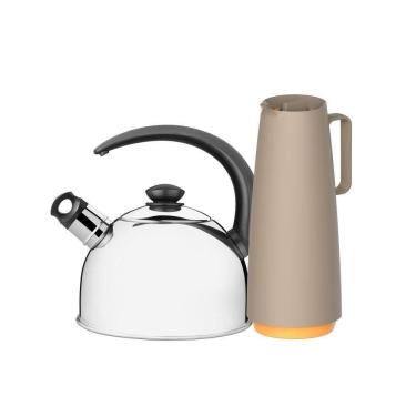 Imagem de Chaleira Com Apito 2,1L Garrafa Térmica 1L Bege Tramontina