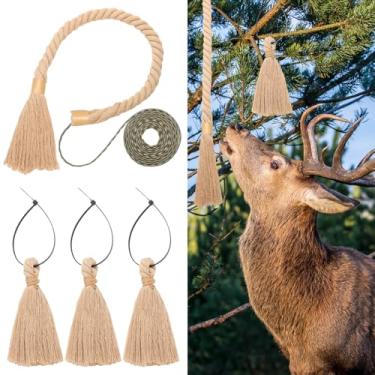 Imagem de Boao Conjunto de 4 cordas de juta para arranhar 76 cm para caça de veados com 3 borlas e 6 laços com zíper para acessórios de caça de veado
